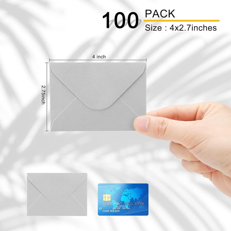 Keketer 100 Pack 4 x 2.75" Mini Envelopes Metallic Silver 120GSM Gift Card Envelopes Bulk Small Paper Gift Card Sleeves Greeting Card Business Card Tiny Envelope Pockets for Card & Invitation - Image 4